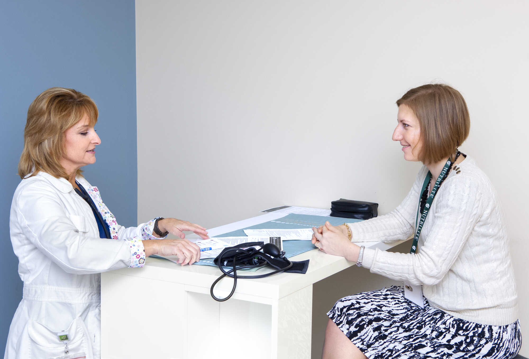 Healthcare office interaction photographed for professional branding